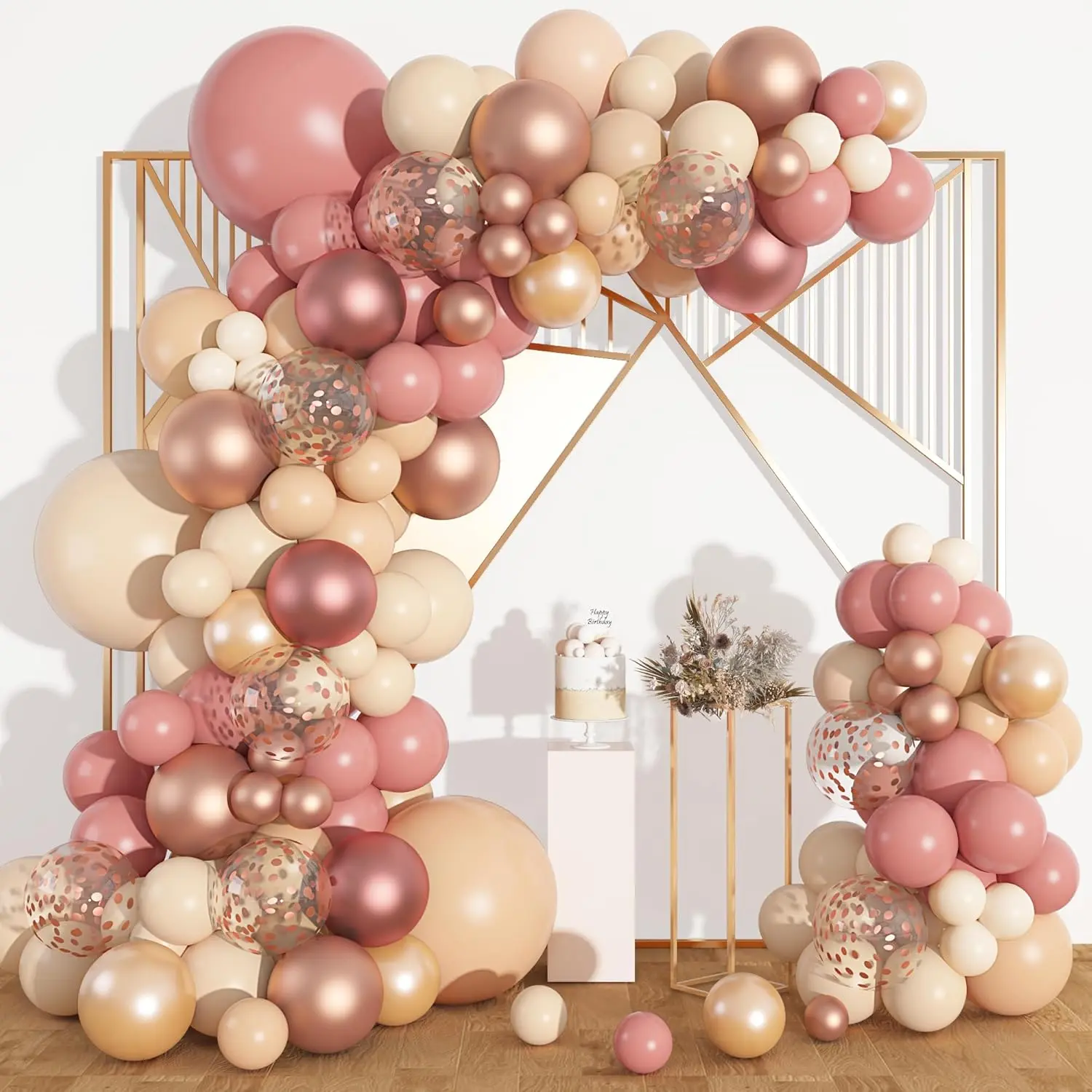 170Pcs Blush Dusty Rose Pink Balloons Garland Arch Kit, Boho Peach Rose Gold Neutral Confetti Balloons for Girls Women