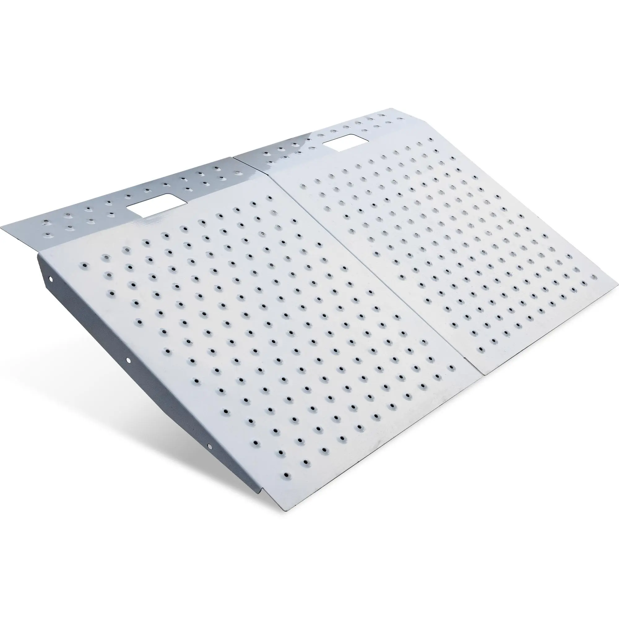 29" x 48" Shed Ramp for Riding Mower & Lawn Equipment | 1500 LB Capacity Anti-Slip Punch Plate Ramp for ATV, Motorcycles, Garages & Barns (2PC, Alloy)