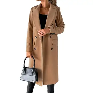 Long Sleeve Lapel Coat Winter Fashion Solid Double Breasted Slim Long Jacket Womens Clothing Womenswear