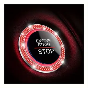 2pcs Car Bling Engine Start Ring Decal, Car One-Button Start Button Cover, Key Ignition Knob Bling Ring, Shiny Women's Car Interior Design Accessories