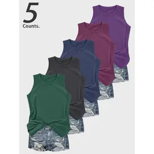 Fashion Casual Plain Sleeveless Tank Tops, H-Type Fitted Backless Design, All-Season Wear, Available in 5-Piece Set or 3-Piece Set