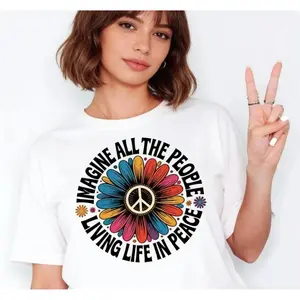 Imagine Peace TShirt Featuring Floral Daisy Peace Sign Design Perfect for Boho Hippie Style and Music Enthusiasts