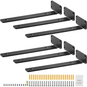 VEVOR Floating Shelf Brackets 10 Inch, 6 Pack Heavy Duty Shelf Brackets, Brackets for Shelves, 1/5 Thick Black Metal L Shelf Bracket, Steel Shelving Brackets with 160 lbs Load CapacityVEVOR Super Brand Day