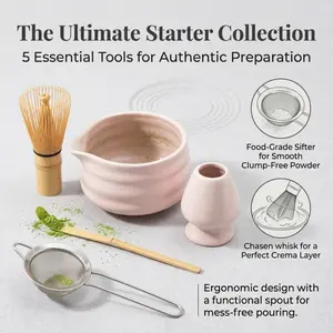 Authentic Japanese Matcha Ceremony Set, Premium Matte Ceramic Chawan, Artisan Bamboo Chasen, Sifter & Chashaku, Curated Essentials for the Traditional Tea Ritual