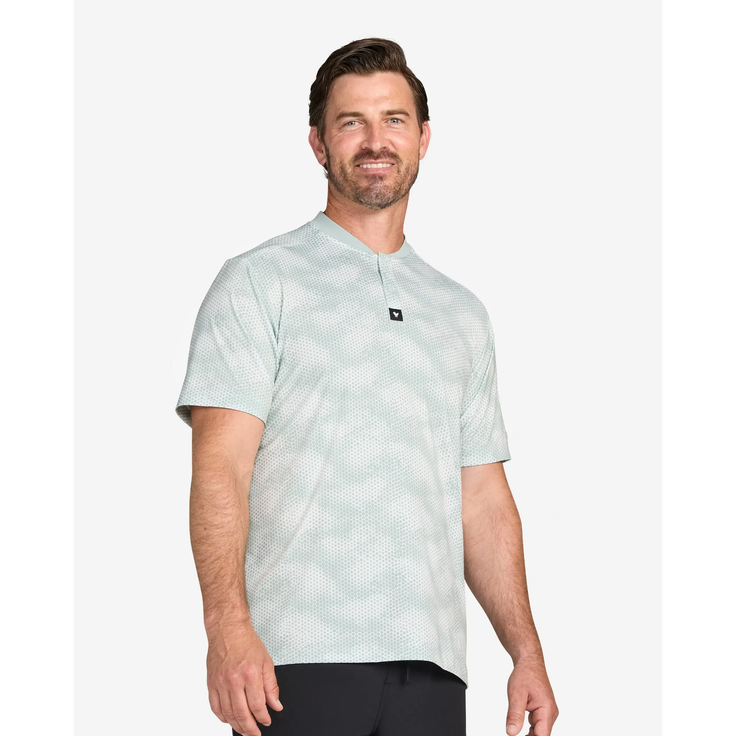 Bad Birdie Men's Washed Sage Fitted Blade Through the Fog Tech Polo Shirt - UV Protection, Anti-Odour, Quick-Drying Fitness Top
