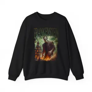 Vintage Frankenstein Sweatshirt, Halloween Apparel, Unisex Crewneck, Horror Fan Gift, Graphic Sweater, Gothic Fashion