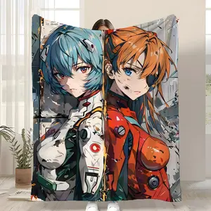Anime Neon Genesis Evangelion Throw Beat the AC Chill Lightweight Coral Fleece Throw Blanket Breathable Anti-Static Machine Washable Perfect for Sofa Bed Office Nap Travel Living Room Bedroom Dorm Hotel Decor All Gift