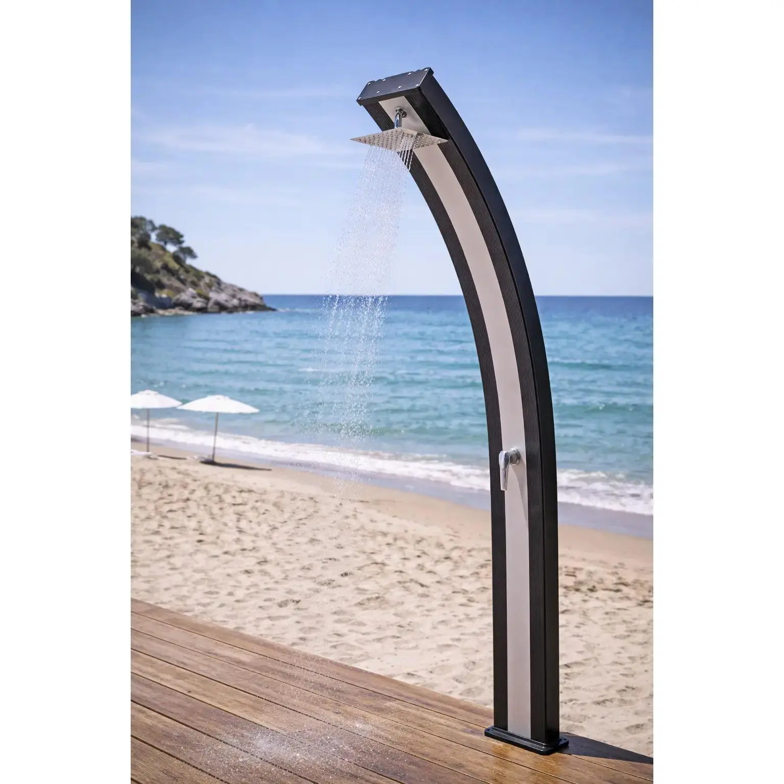 Sunneday SS0970 Outdoor Shower – 9 Gallon Solar Heated Shower with Adjustable Temperature Control, Self-De-Scaling Shower Head & Cold Water Faucet – Ideal for Camping, Poolside, and Beach Use – Black