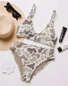 Duck Camo Bikini set, Retro Swimsuit, Women's Bathing Suit, High Waisted Bikini Set, Two piece Swimsuit