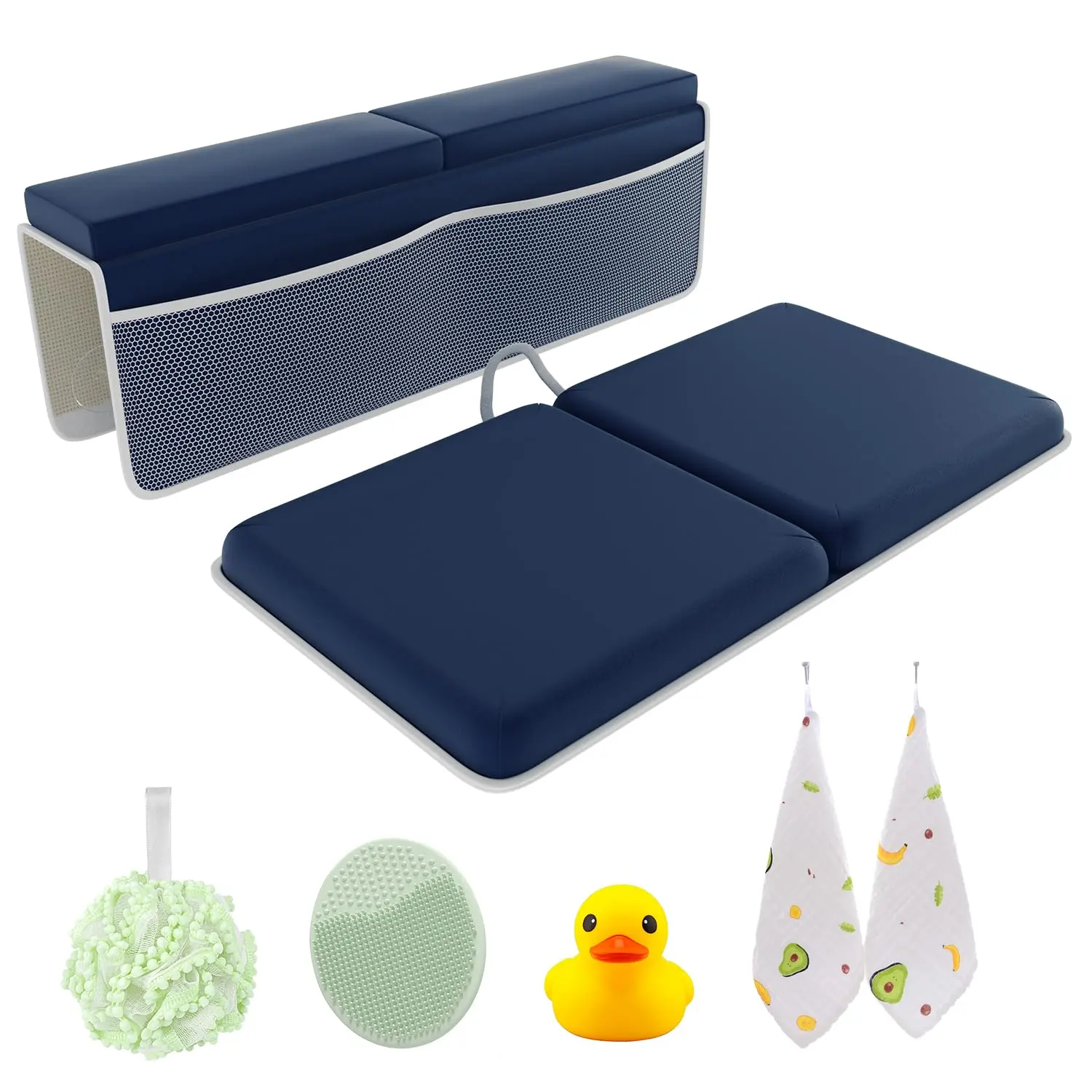 Sleepah Baby Bath Kneeler and Elbow Rest Pad Set with Memory Foam - Blue