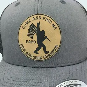 Yupoong Sasquatch Patch Trucker Snapback Hat Charcoal Gray & Black hat with Adjustable Fit Premium Quality Materials Comfortable Breathable Design FAFO Hide and Seek Champion