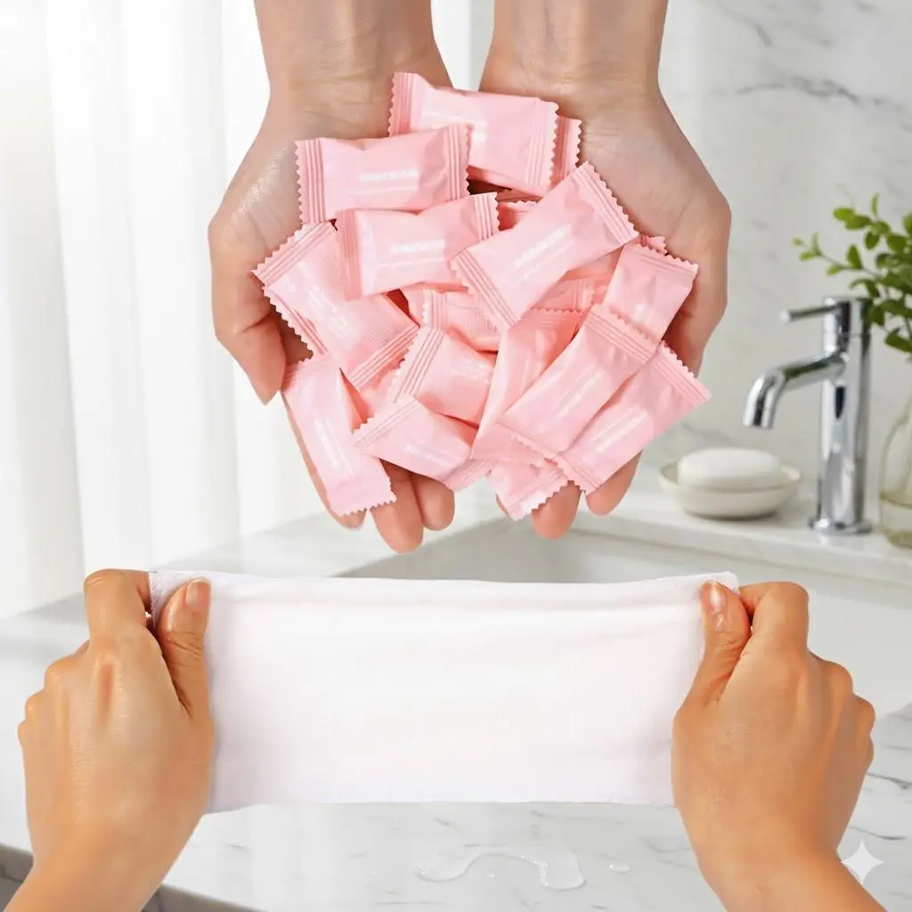 Mini Compressed Towels for Travel, Portable Compressed Towel, Compressed Face Towels, Thick & Soft Facial Towellettes, On-The-Go Cleansing Cloths, Reusable Hygiene Wipes for Outdoor, Daily Personal Care