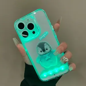 Voice Control Glowing Penguin West Highland Terrier Cartoon Phone Case, Protective Phone Cover, Unique Call Light Design, Fits iPhone 11/12/13/14/15/16/17 Pro/Plus/Pro Max