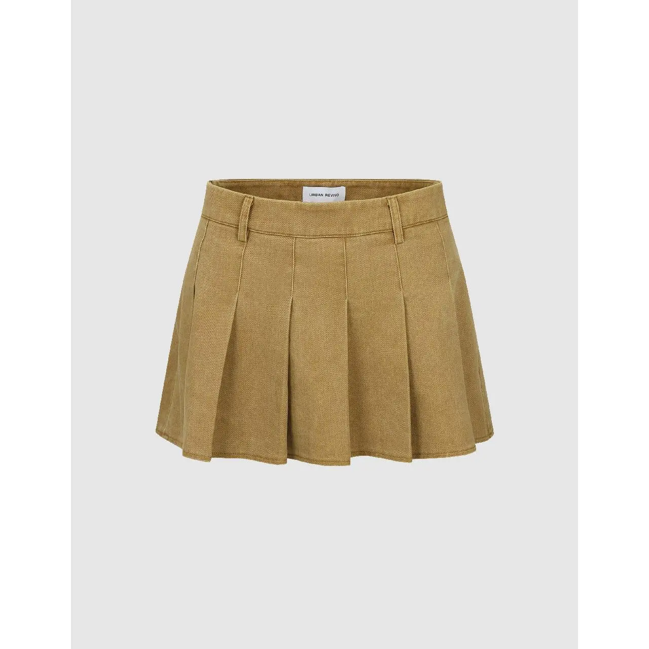 URBAN REVIVO Women's Casual Pleated A-Line Skort in Cotton Fabric, High-Waist Fitted Bottoms Clothes
