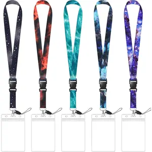 5 Pack Neck Lanyards with 5 Clear ID Card Holders, Cool Galaxy Lanyard Strap Keychain with Detachable Buckle for Women Men Cruise Teacher Keys Badge ID Card Phone