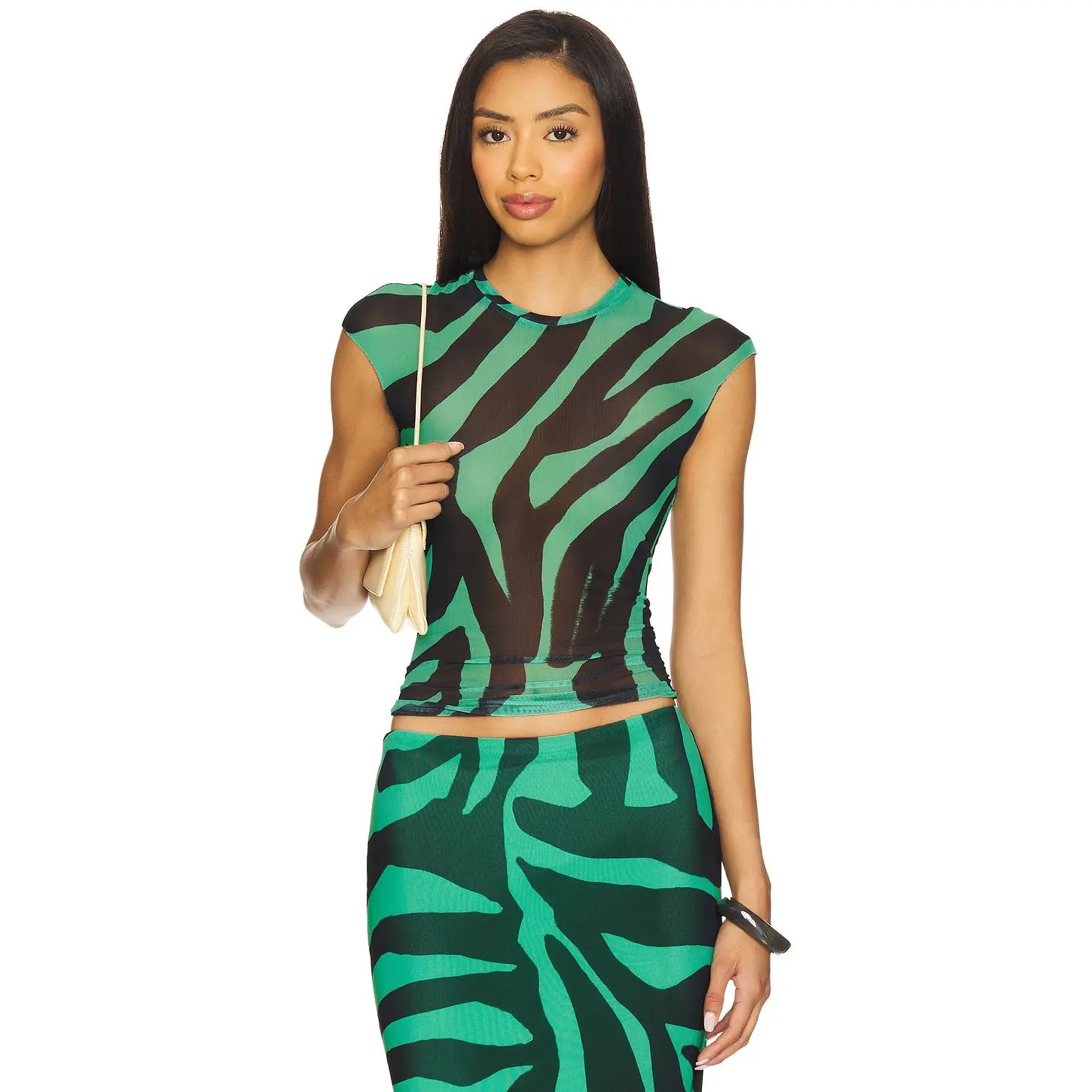 slim fit dress slacks Reversible Zebra-Print Mesh Dress in Green & Black Xs/S main image 1