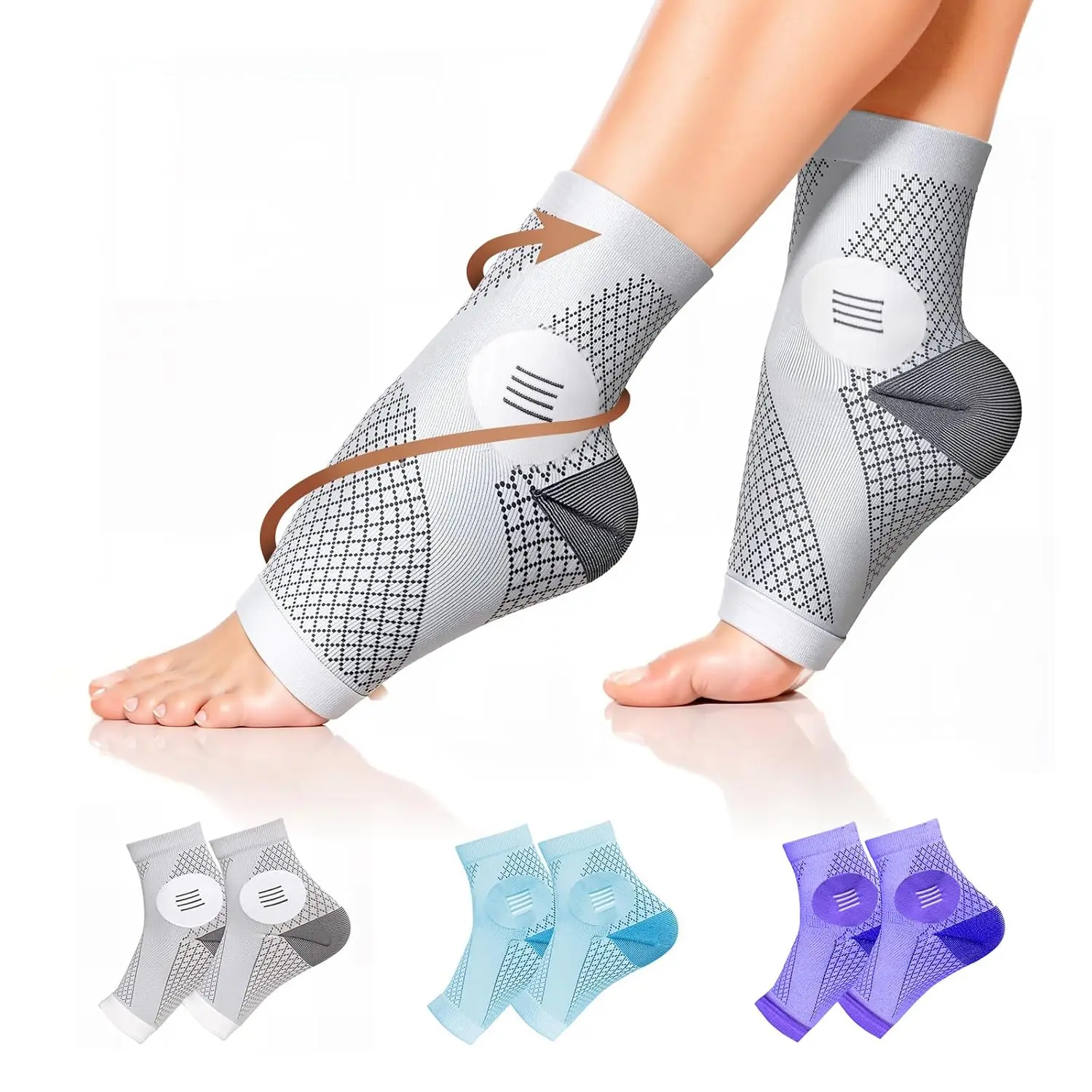 3 Pairs Neuropathy Socks for Women & Men, [Ultra Breathable] Plantar Fasciitis Socks for Achilles Tendonitis Relief, [20-30 mmHg Compression] Ankle Socks for Arch Support (Grey+Blue+Purple, X-Large)
