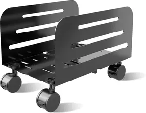 Computer Tower Stand, Mobile CPU Rolling Stand, 5.5 to 9.8 Inch Wide Adjustable Mobile Cart Holder with Locking Caster Wheels, Gaming PC Holder, Steel Rolling Cart, Black