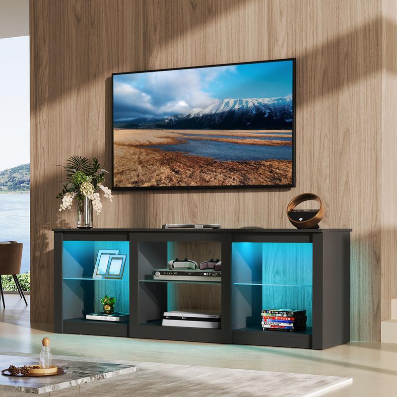WLIVE LED TV Stand for 65 Inch TV, Modern Entertainment Center with Adjustable Glass Shelves & Customizable LED Lights, Sturdy Media Console for Living Room, Bedroom,Gaming