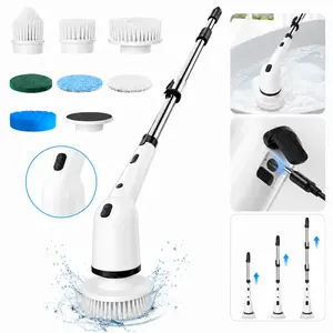 Cordless Electric Spin Scrubber, 2 Speed Levels 300/400 RPM, 1300mAh Rechargeable Battery, 8 Replaceable Brush Heads, Adjustable Telescopic Pole, High-Strength Plastic, for Kitchen, Bathroom, Ceramic Tiles & Home Surfaces