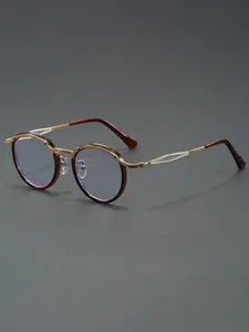 Classic Round Frame Glasses Retro Optical Glasses Design with Transparent Decorative Temples Can Be Used for Commuting and Leisure