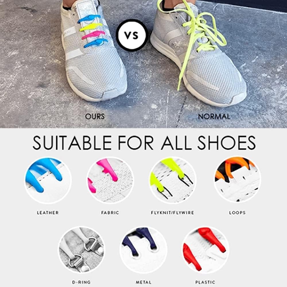 Lazy Tying-Free Elastic Shoelaces Laces Special No Tie Rubber for Kids and Adults Elastic Shoelaces for Sneakers