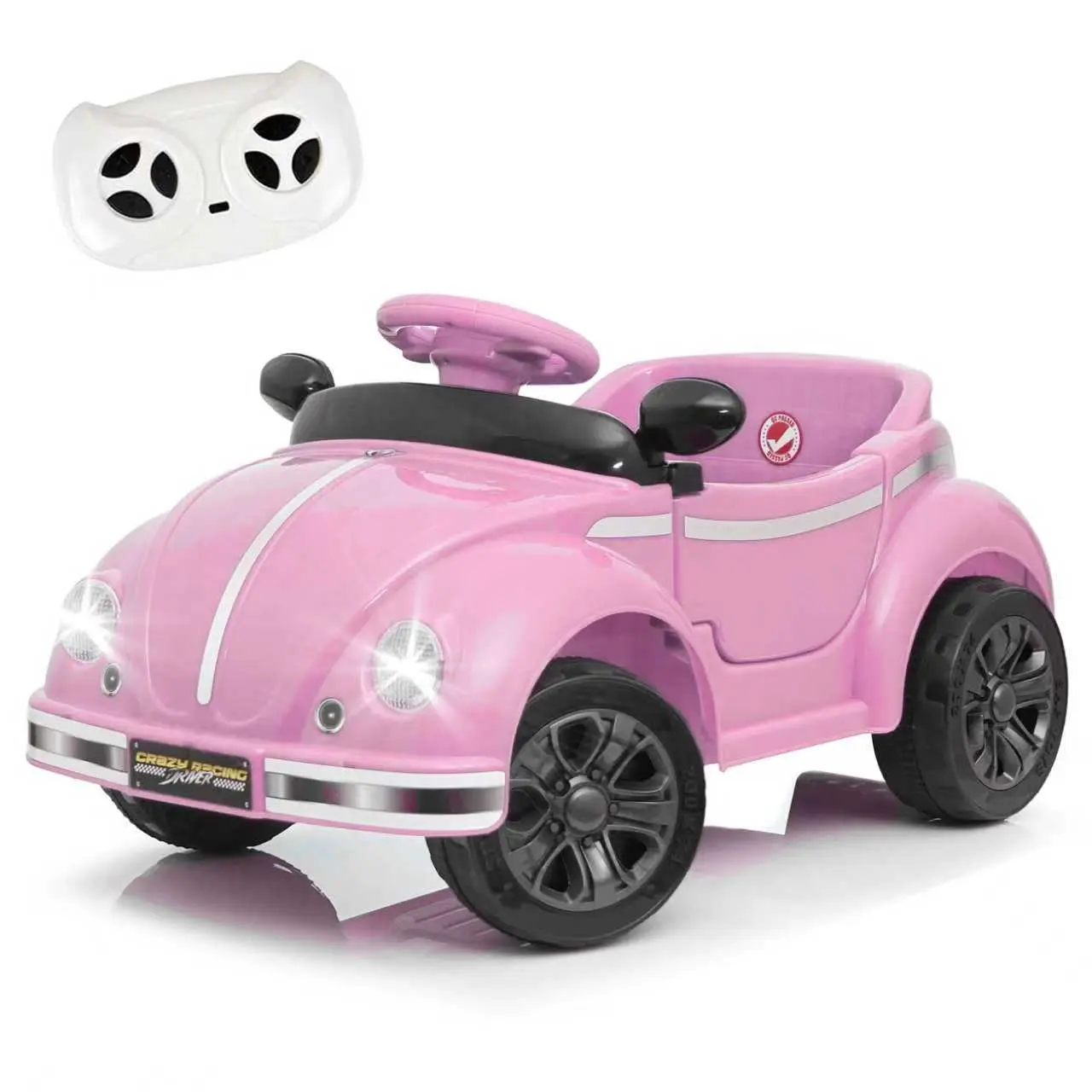 Okybaby 12V Kids Ride On Car W/2.4G RC,Classic Vintage Rounded Styling & Anti-Tip Design,Bright LED Front Headlights,Adjustable Speed,Multifunctional Steering Wheel,USB & Bluetooth,Suitable for Kids Aged 1-3