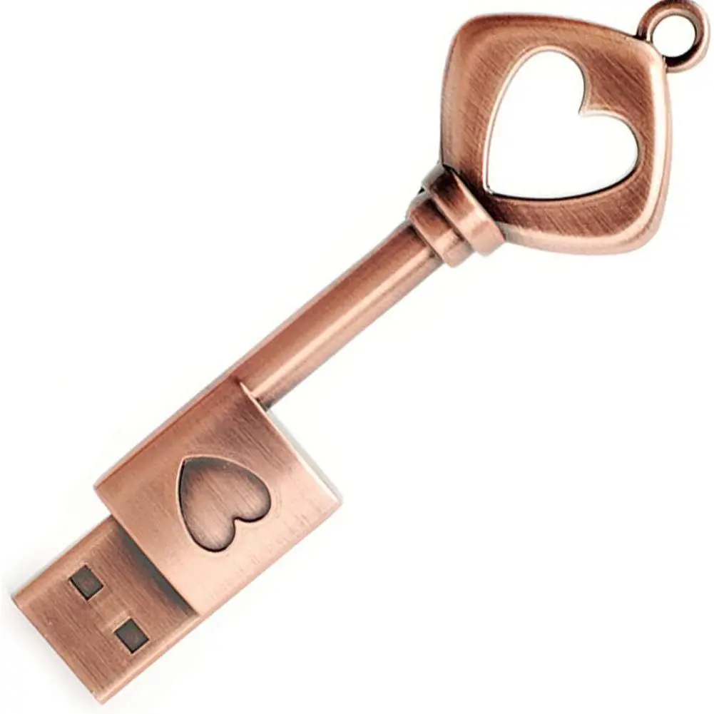 32GB USB 2.0 Flash Drive,  Memory Stick Retro Metal Love Heart Key Shaped Thumb Drive