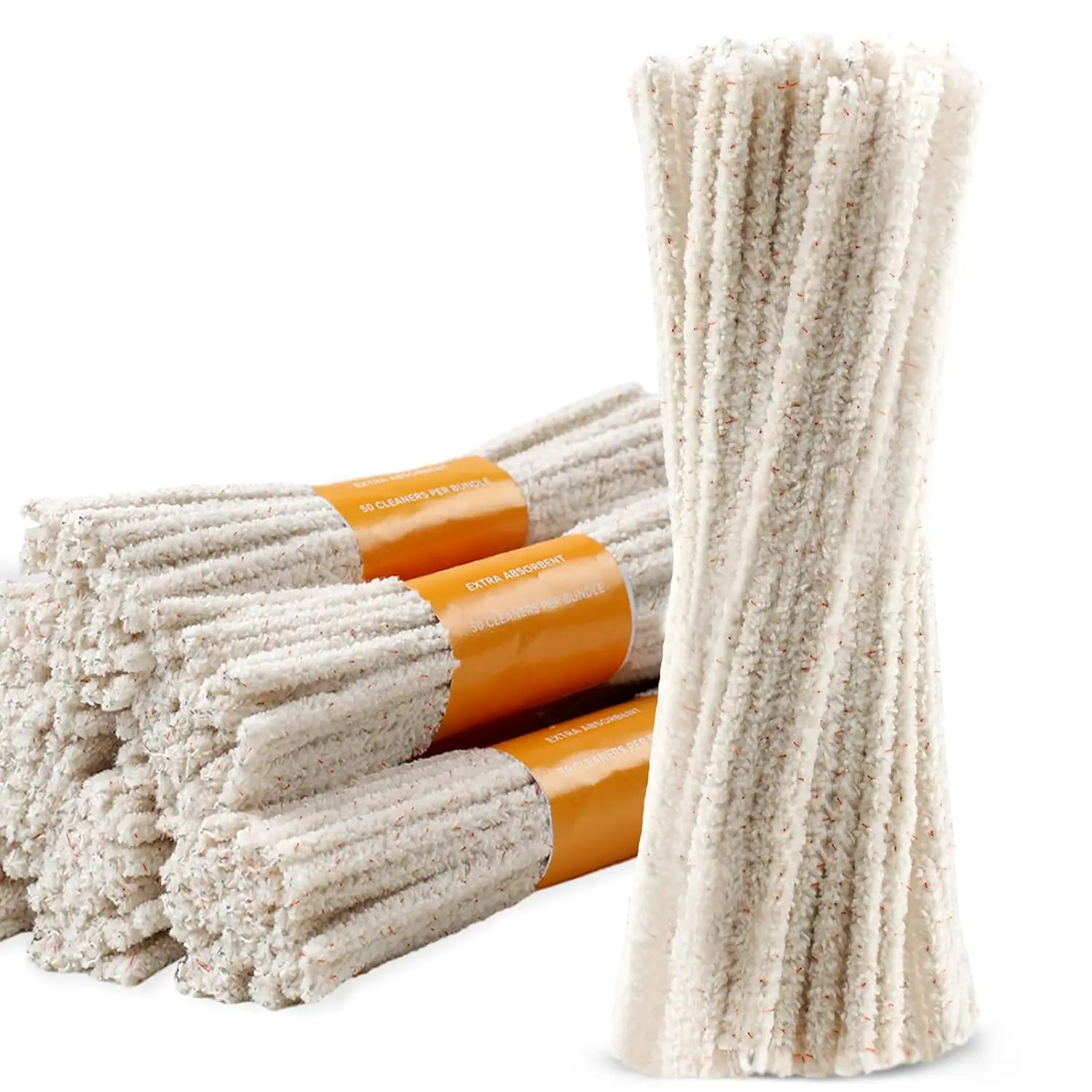 300-Pack 6-Inch Cotton-Plastic Pipe Cleaners Bulk for Tar & Resin Removal, Drain Cleaning Tool Compatible with Plastic, Metal, Ceramic & Wood Pipes (Cream)
