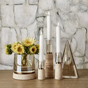 Optic Candleholders - Travertine, S/3