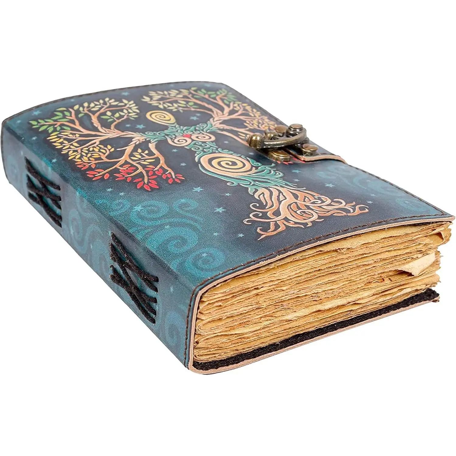 Soft Leather Notebook - 8x6 in Blank Lock-Clasp Embossed Journal, Handmade Leather Vintage Calligraphy Notebook with Cotton-Made Paper, Office Stationery Prop for D&D Gamers, Ideal for Self-Expression
