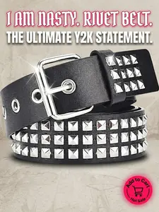 Fashion Punk Y2K Subculture Gothic Pyramid Rivet Belt Square Bead Belt For Women Adjustable Belts