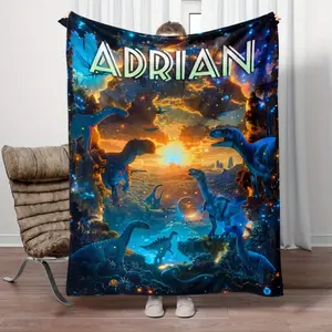 Cozy Customized Dinosaur World Flannel Throw Blanket - Soft, Lightweight, All-Season Chunky Knit Polyester Fiber Blanket with Personalized Name - Perfect for Sofa, Bedroom, Camping, Picnic, Travel - Machine Washable, gift  Dream Weave Home
