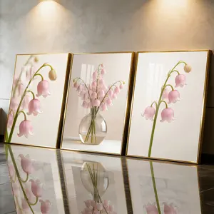 3Pcs Aluminum Alloy Framed Painting, Pink Lily Of The Valley Flower Picture, Home Decoration For Living Room, Bedroom, OfficeWall Decor, Odorless Print Artwork, Luxury Perfect Gift For Friends And Family