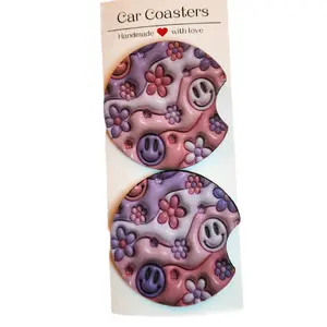 2 pack car coaster 3D inflated smiley car coaster