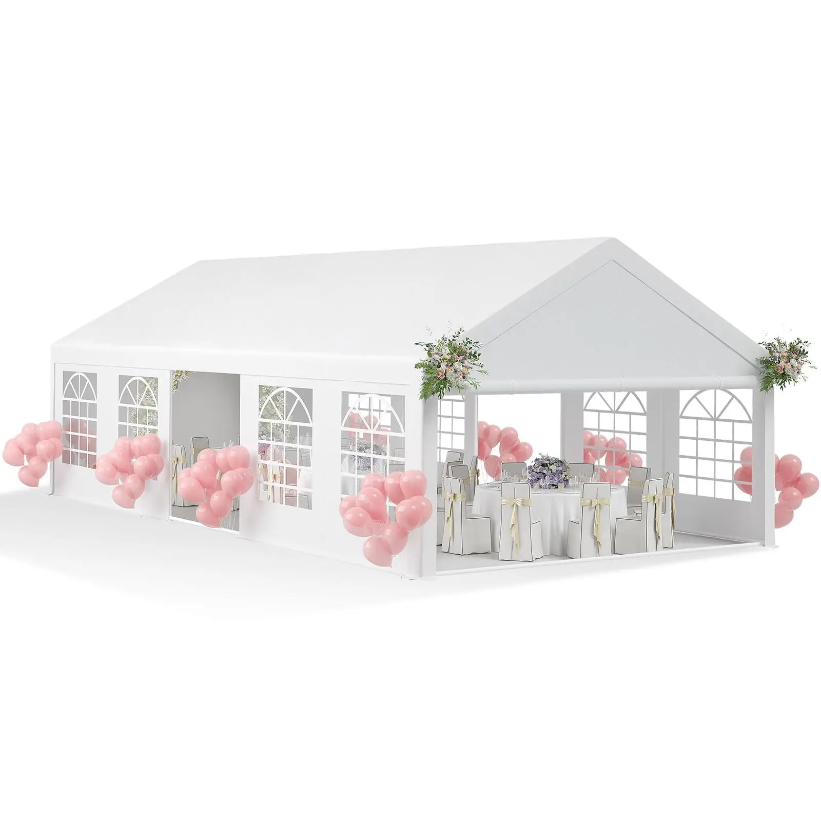 16X32 FT Outdoor Party Tent Heavy Duty, Wedding Canopy with Removable Sidewalls & Church Windows,with White Roof, Waterproof Outdoor Patio Shelters
