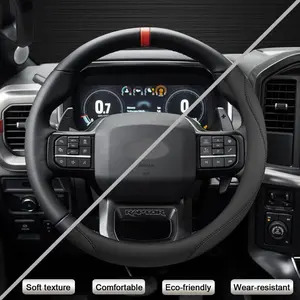 Customized Auto Car Steering Wheel Cover for Ford F-150, F-250, F-350, Expedition (Black)