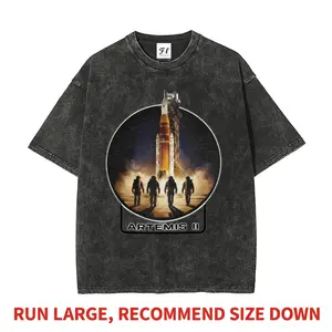 NASA Artemis II SLS Rocket Launch Astronaut Silhouette Heavyweight Boxy Fit T-Shirt Vintage Washed Oversized Pure Cotton Graphic Tee Space Geek Aesthetic Menswear Menswear