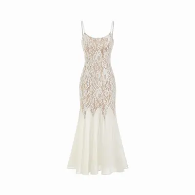 white boho maxi dress with sleeves White Lace Boho Maxi Dress Anastasia