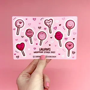 Lollipops Sticker Sheet | Waterproof Stickers| Mini Vinyl Stickers | kawaii food stickers | Valentines day stickers | cute candy stickers