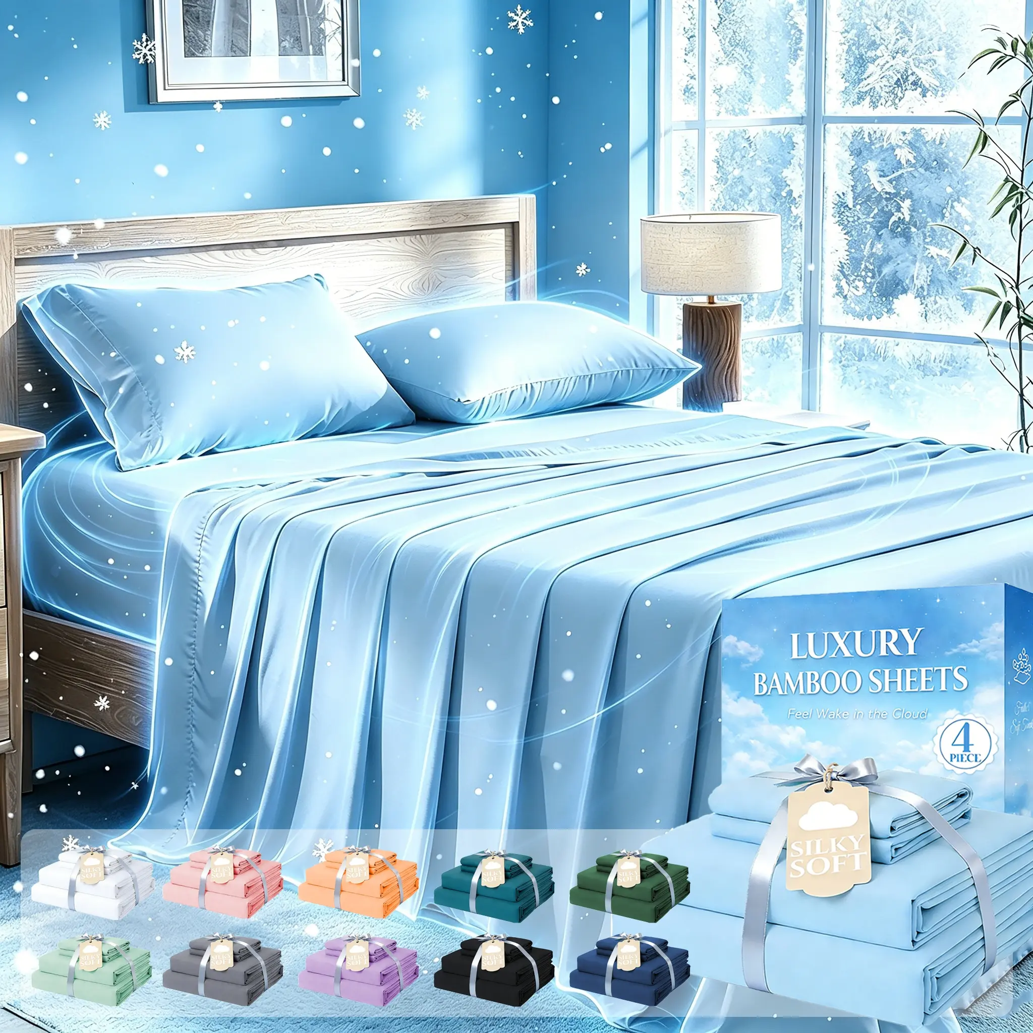 Extra Deep Pocket Bamboo Sheets, 3/4 PCS Ultra-Soft Luxury Feel - Ultra Cooling Sheets, Hotel Luxury Fitted Sheet Set, Soft Wrinkle-Free For Extra Deep Mattresses, Soft Sheet & Pillowcase Sets, King Size, Include Random Color