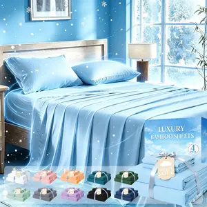 Extra Deep Pocket Bamboo Sheets, 3/4 PCS Ultra-Soft Luxury Feel - Ultra Cooling Sheets, Hotel Luxury Fitted Sheet Set, Soft Wrinkle-Free For Extra Deep Mattresses, Soft Sheet & Pillowcase Sets, King Size, Include Random Color