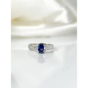 Natural Royal Blue Sapphire Diamond Engagement Ring In Solid Gold