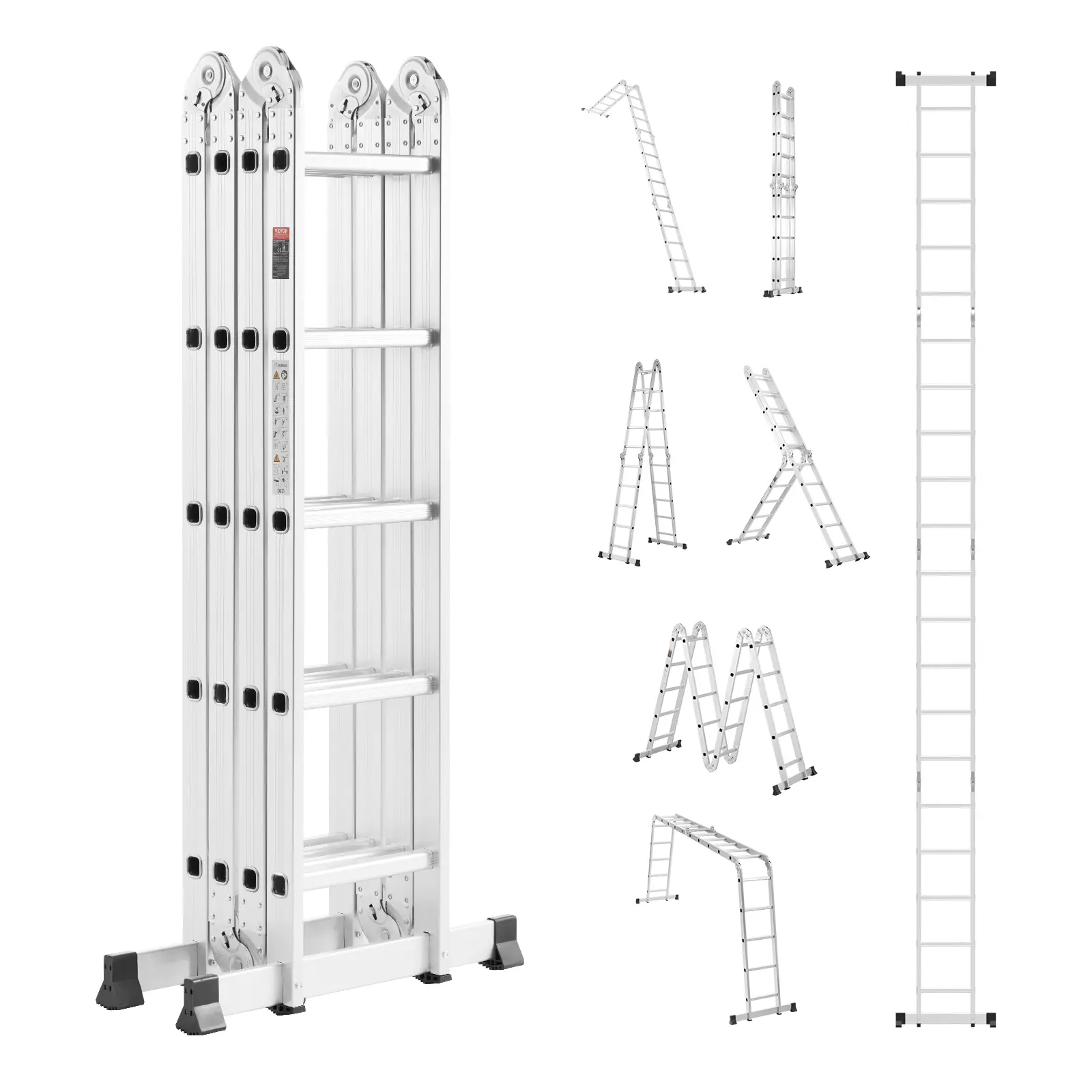 【summerfinds】VEVOR Multi-Purpose Folding Ladder, 7-in-1 Tall Extension Step Ladder, A Frame 5 Step Telescoping Ladder, 19ft Reach Height Heavy Duty Adjustable Ladder, 330 lbs Capacity for Home Outdoor Metal
