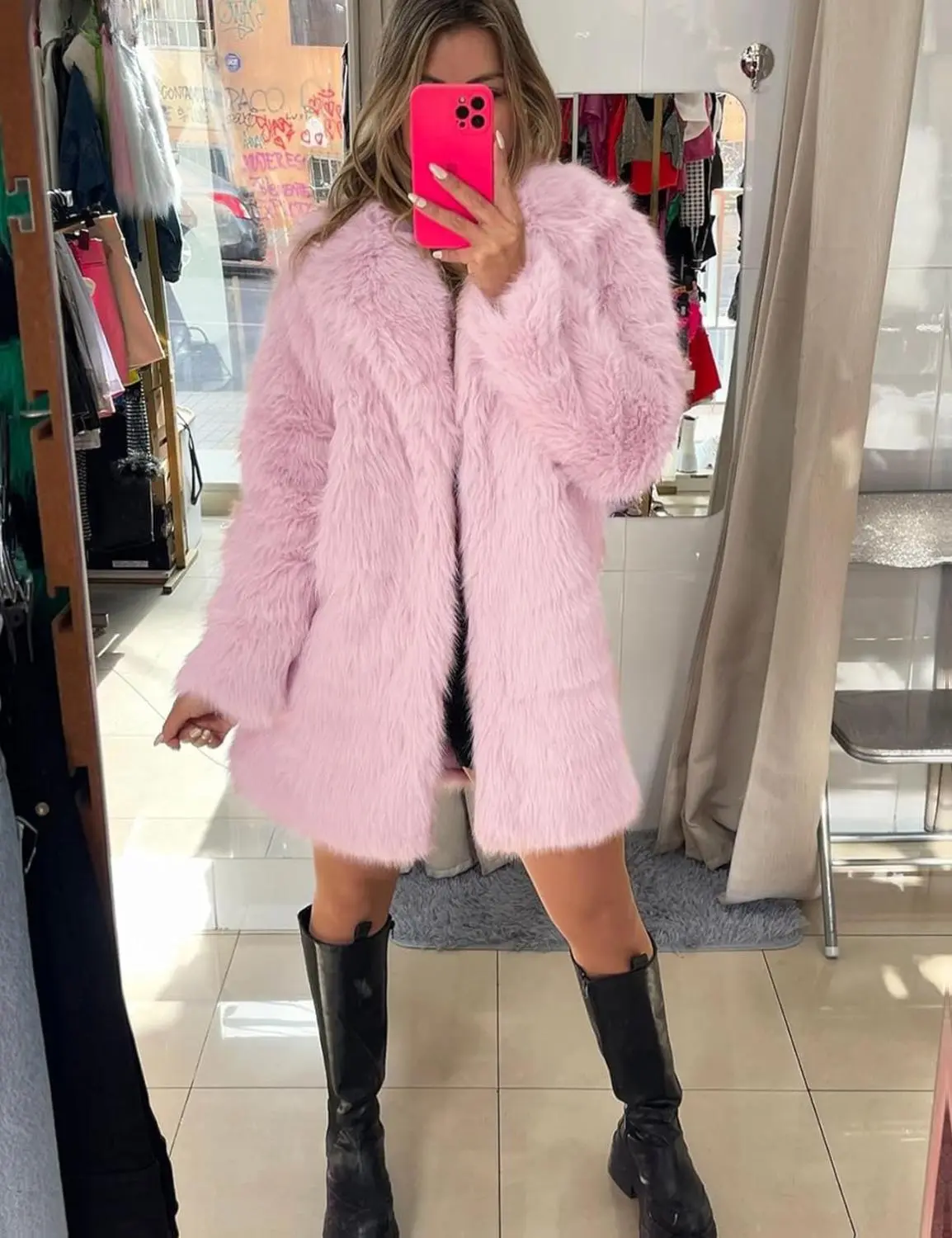Kissonic Women's Faux Fur Coat Long Sleeve Lapel Shaggy Winter