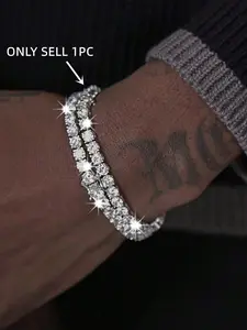Unisex Hip Hop Cz Tennis Chain Bracelet Design, Ideal Jewelry Gift for Everyday Wear & Parties, Stylish Accessory for Men Women