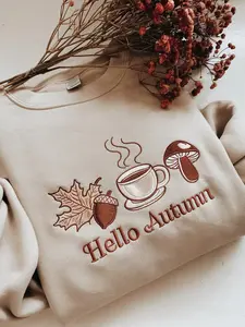 Hello Autumn Embroidered Sweatshirt, Hello Autumn Sweatshirt, Sweatshirts for Boys, Sweatshirts for Her, Autumn Sweatshirt, Fall Sweatshirt