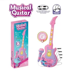 2-in-1 Musical Guitar & Kids Karaoke Toy with LED Lights Clear Sound Adjustable Strap Educational Toy for 3-8 Year Olds Valentine's Day Thanksgiving Gift