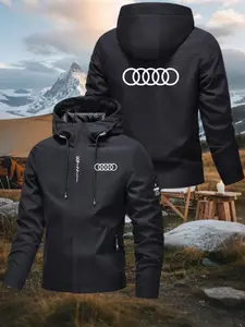 Men's Slim Fit Graphic Bomber Jacket, Polyester Fabric & Lining, Zipper Pockets, Spring Fall Casual Outerwear