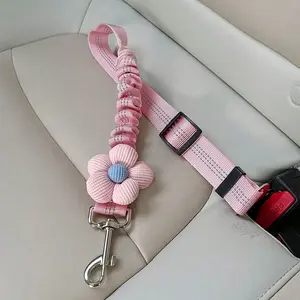 1pc Cute Pink Dog Car Seatbelt Leash with Floral Design - Adjustable, Reflective Safety Harness for Pet Cats and Dogs, Multiple Colors Available, Travel Safety Gear|Floral Pattern Leash|Adjustable Strap, Dog Accessories